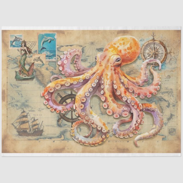 Papier Mousseline Pieuvre sur la carte (Recto)