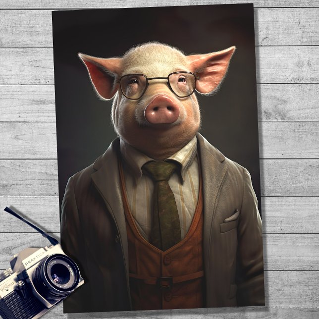 Papier Mousseline Pig dans le vêtement de Gentleman 3 papier découpa (Créateur téléchargé)
