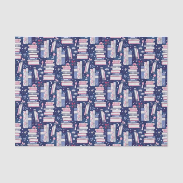 Papier Mousseline Pile de contes de livres bleu (Recto)