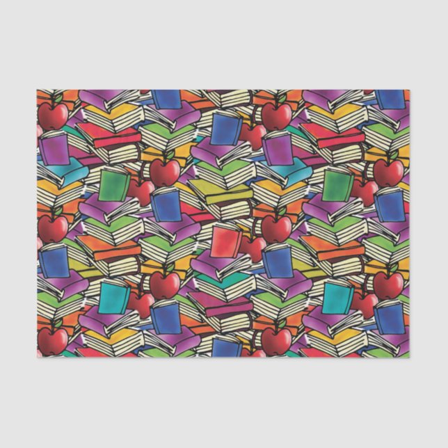 Papier Mousseline Piles de livre avec des pommes (Recto)