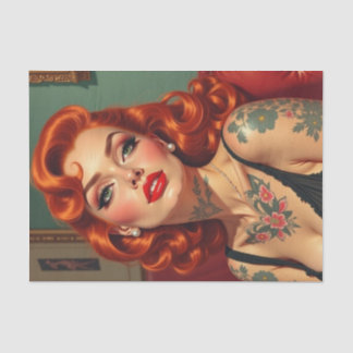 Papier Mousseline Pin-up à tête rouge rétro avec découpage tatouage
