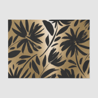 Papier Mousseline Pinceau Floral noir et or
