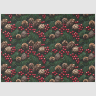 Papier Mousseline Pine Cones Holly Berries Spruce Sprig Motif