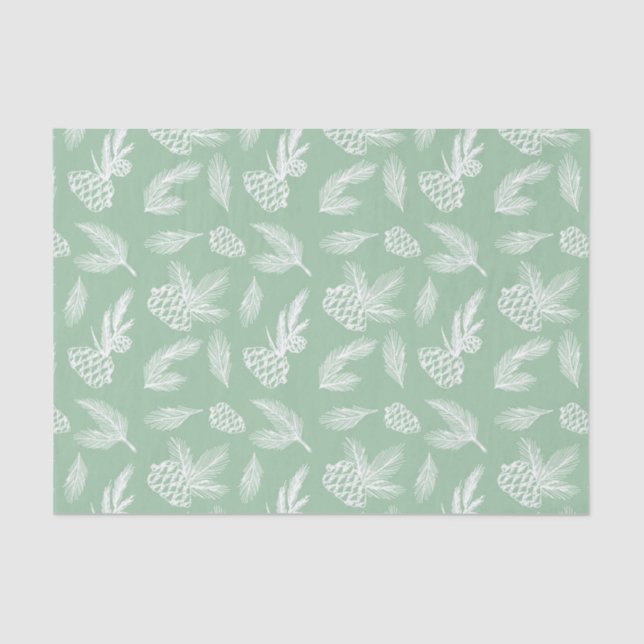 Papier Mousseline Pine Cones Rustique Motif Blanc & Mint Holiday (Recto)