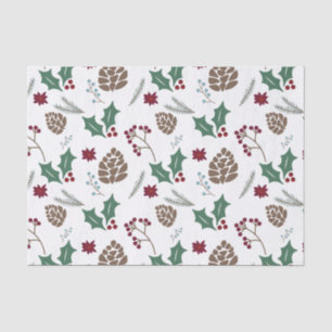 Papier Mousseline Pinecone, Holly & Berries Rouge, Blanc Vert