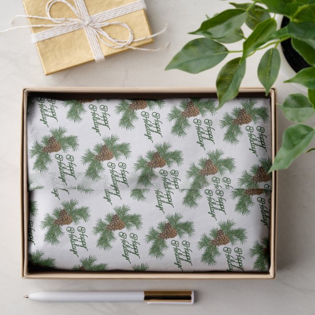 Papier Mousseline Pinecones saisonnières Classique Joyeux Vacances S (Cadeau)