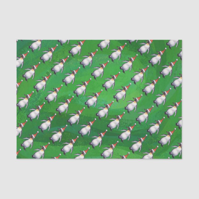 Papier Mousseline Pingouin à Santa Hat Motif sur Vert (Recto)