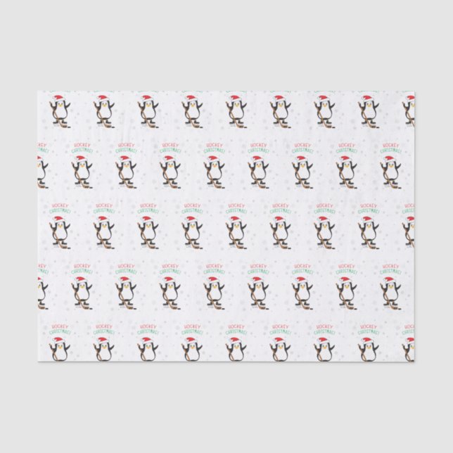Papier Mousseline Pingouin de Noël de hockey (Recto)