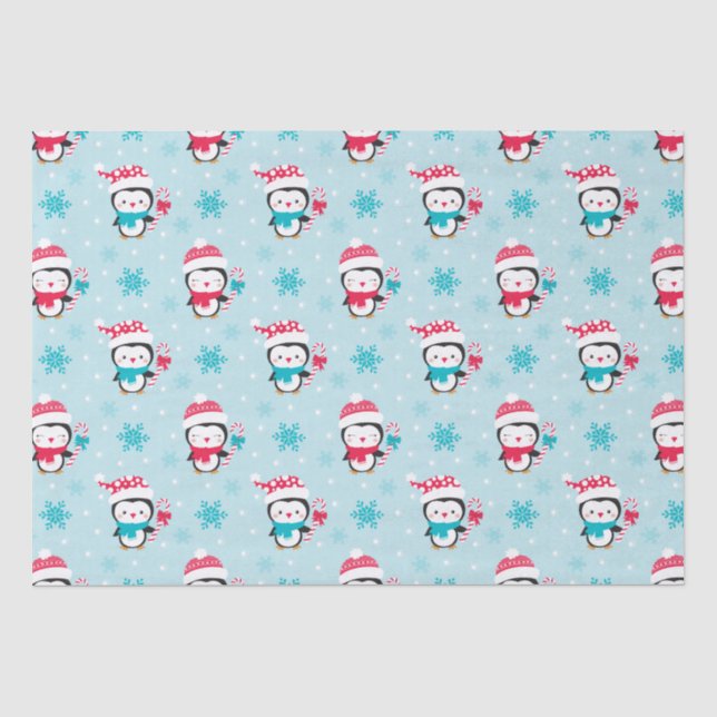 Papier Mousseline Pingouin hivernal mignon de Noël (Recto)