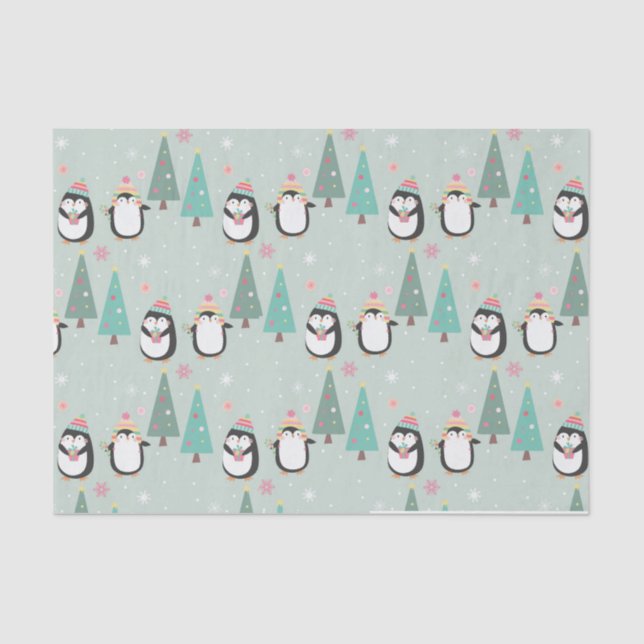 Papier Mousseline Pingouins de Noël mignons (Recto)