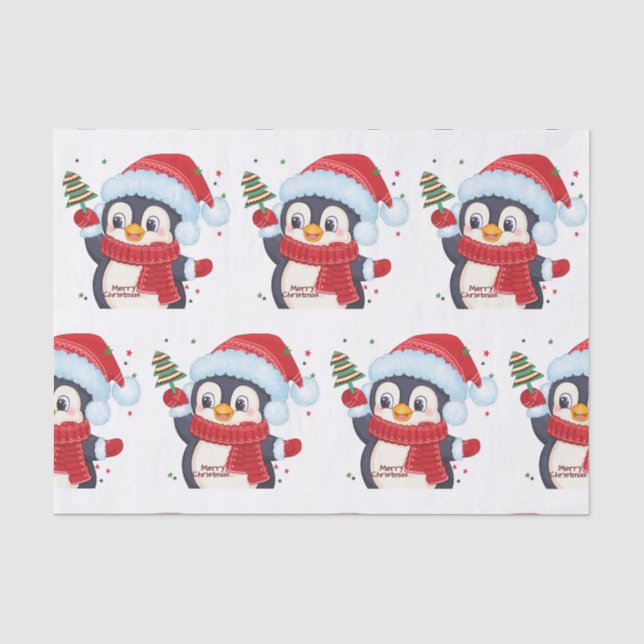 Papier Mousseline Pinguin de Noël avec arbre (Recto)