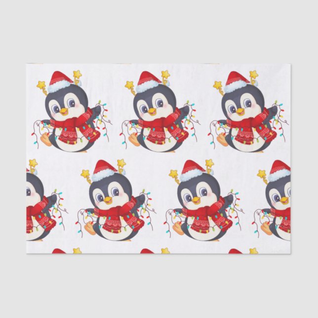 Papier Mousseline Pinguin de Noël avec lumières (Recto)