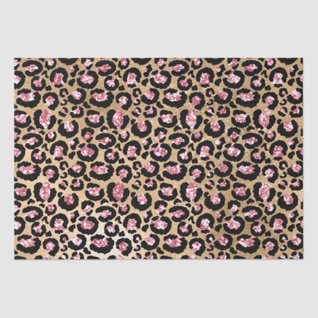 Papier Mousseline Pink and Gold Glitter Glam Leopard Spots Pattern (Recto)