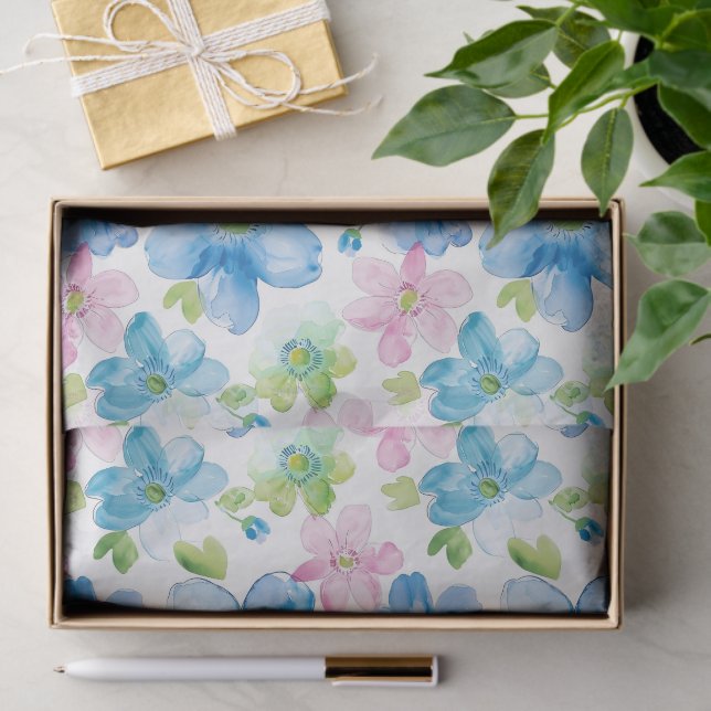 Papier Mousseline Pink Blue White Plaid Stripes Floral Birthday (Cadeau)