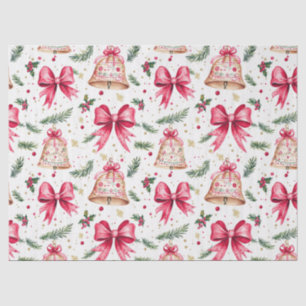 Papier Mousseline Pink Bows Gold Bells Noël