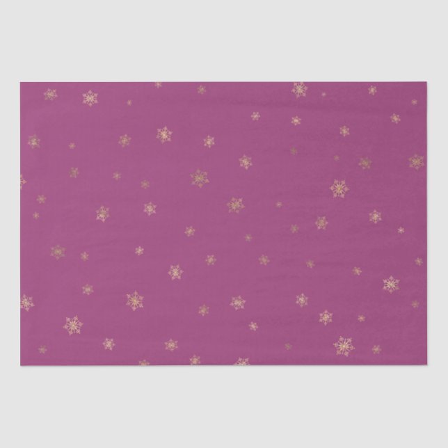 Papier Mousseline Pink Boysenberry Christmas Gold Snowflakes (Recto)