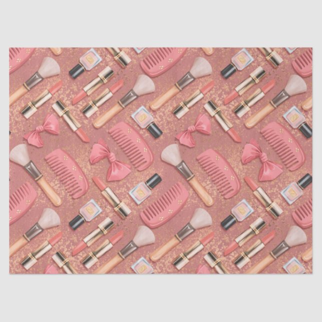 Papier Mousseline Pink Cosmetics Pattern Glitter  (Recto)