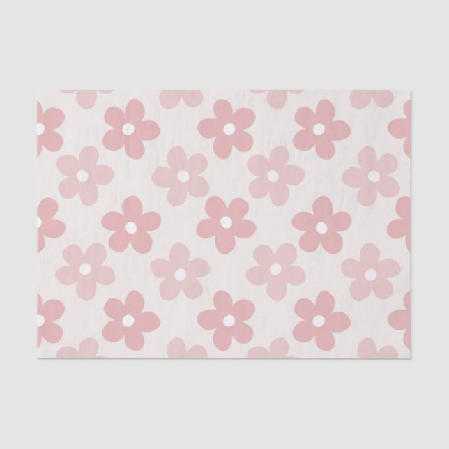 Papier Mousseline Pink Cream Daisy Flowers Retro Pattern (Recto)
