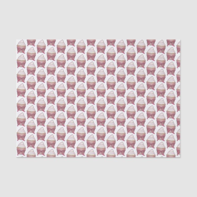 Papier Mousseline Pink Cupcake Bow arrose Fête des mariées Mariage (Recto)