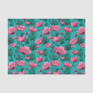 Papier Mousseline Pink flower with Turquoise Background Decoupage