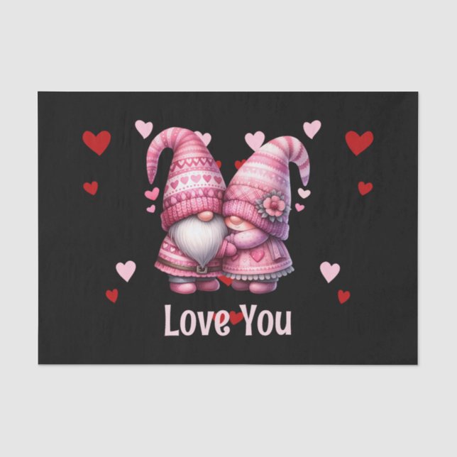 Papier Mousseline Pink Gnome Valentine Couple (Recto)