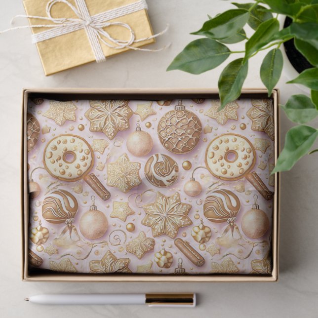 Papier Mousseline Pink Gold Christmas Pattern#12 ID1009 Wrapping (Cadeau)