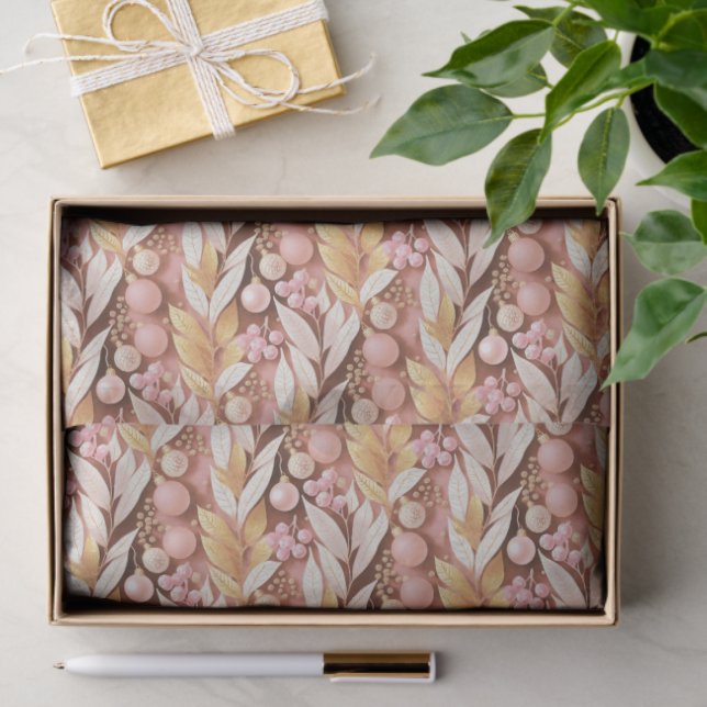 Papier Mousseline Pink Gold Christmas Pattern#22 ID1009 (Cadeau)