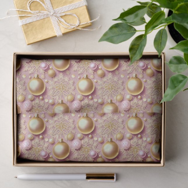 Papier Mousseline Pink Gold Christmas Pattern#31 ID1009 (Cadeau)