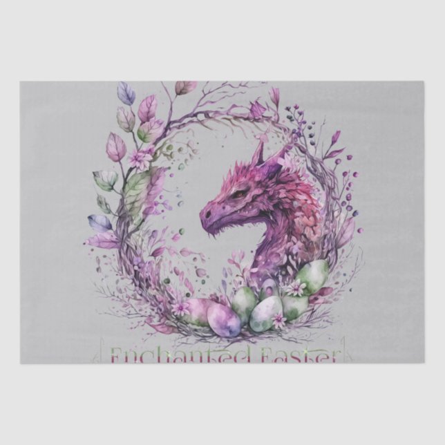 Papier Mousseline Pink Green Pastel Enchanted Dragon de Pâques (Recto)