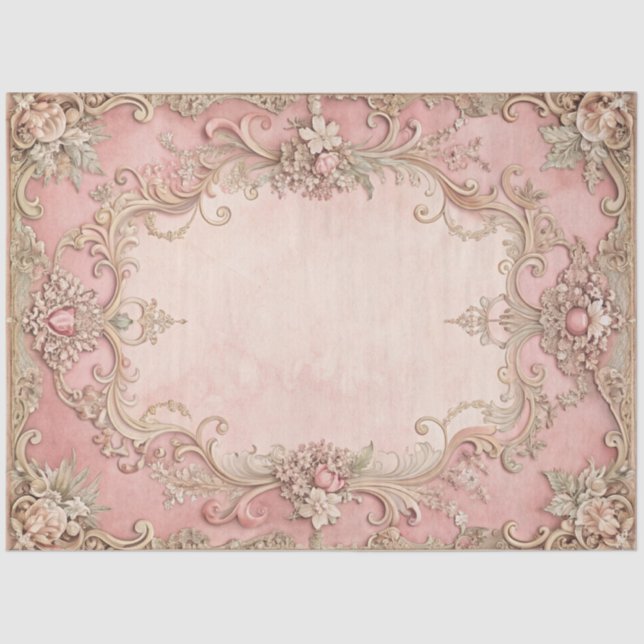 Papier Mousseline Pink Grunge Antique Frame Decoupage (Recto)