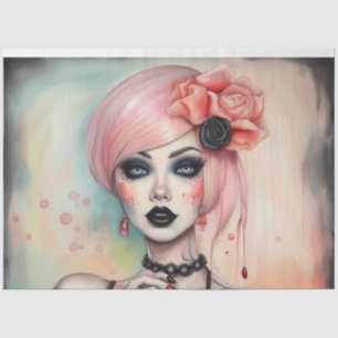 Papier Mousseline Pink Hair Goth Girl Halloween découpage papier