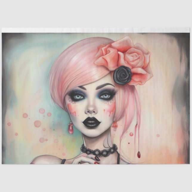 Papier Mousseline Pink Hair Goth Girl Halloween découpage papier (Recto)