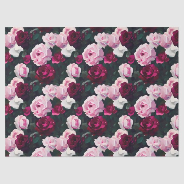 Papier Mousseline Pink Painted Roses (Recto)