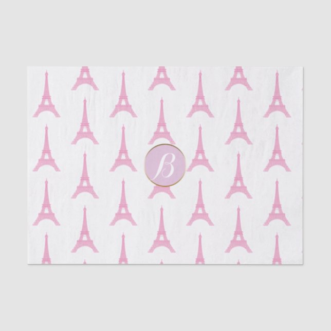 Papier Mousseline Pink Paris Tour Eiffel Monogramme Fête moderne (Recto)
