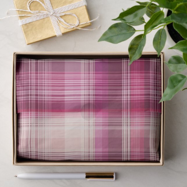 Papier Mousseline Pink plaid (Cadeau)