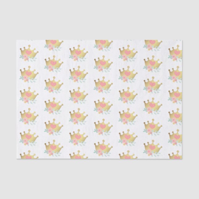 Papier Mousseline Pink Princess Gold Crown & Pastel Flowers Annivers (Recto)