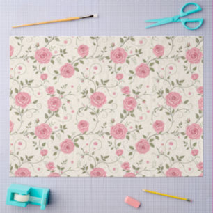 Papier Mousseline Pink Rose vintage Pastel Florals Découpage