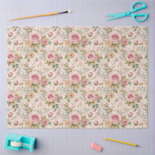 Papier Mousseline Pink Rose vintage Pastel Florals Découpage