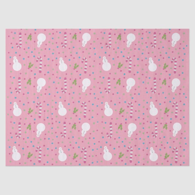 Papier Mousseline Pink Snowman Wrapping Paper  (Recto)