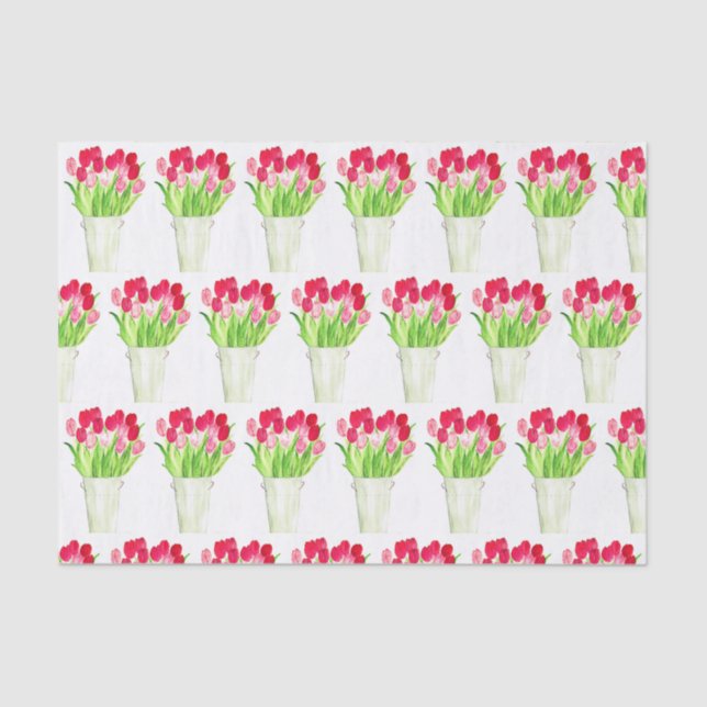 Papier Mousseline Pink Tulips aquarelle florale élégant rustique (Recto)