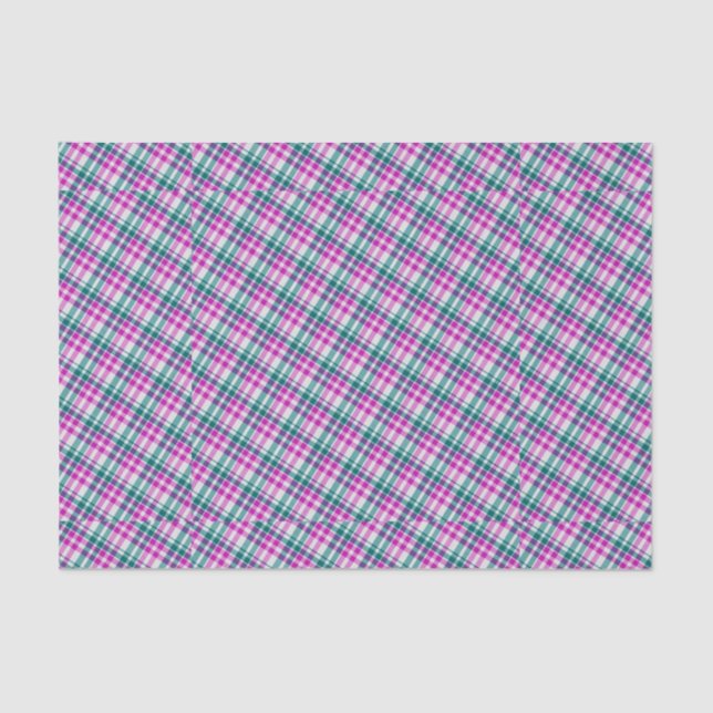 Papier Mousseline Pink Turquoise Plaid Motif Check Imprimer Tartan E (Recto)