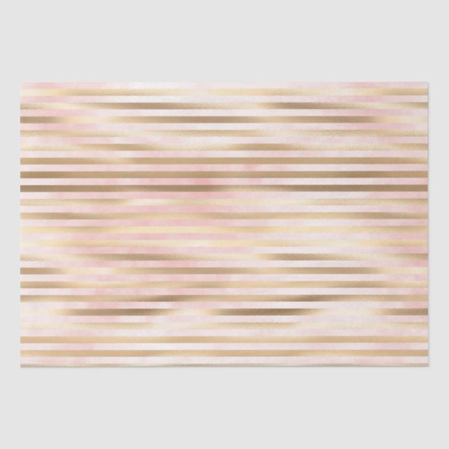 Papier Mousseline Pink Watercolor Gold Glam Stripes (Recto)