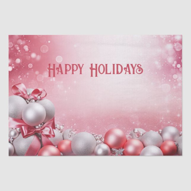 Papier Mousseline Pink White Christmas Balls Holiday Tpaper (Recto)