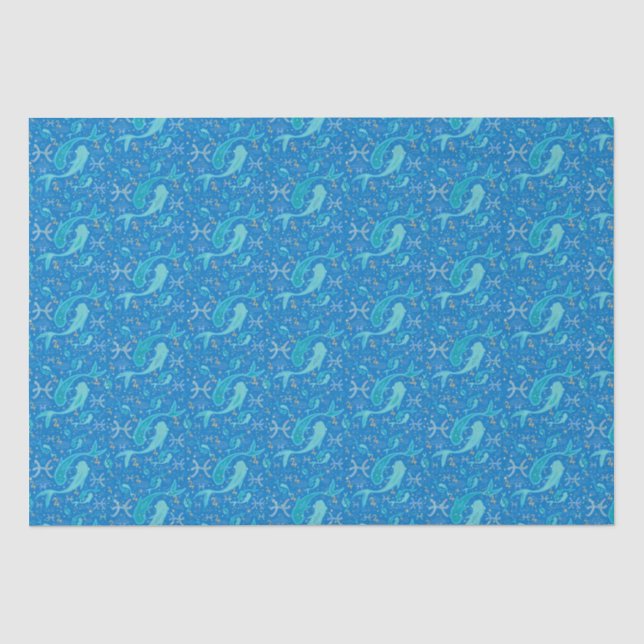 Papier Mousseline Pisces signe zodiaque bleu marine moderne (Recto)