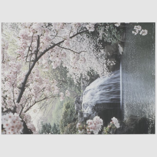 Papier Mousseline Piscine paisible Decoupage Waterfall Pink Tree (Recto)