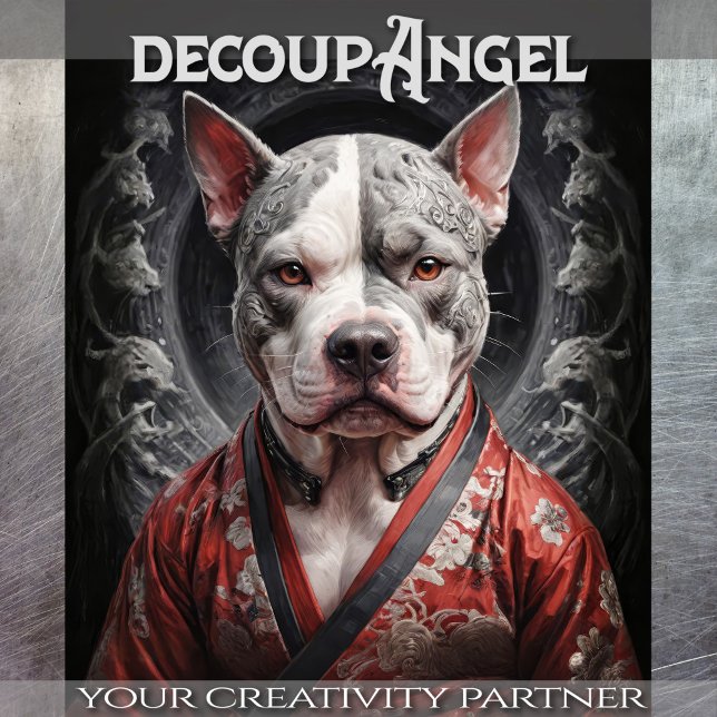 Papier Mousseline Pitbull en Kimono rouge - Découpage - (Créateur téléchargé)