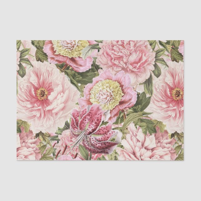 Papier Mousseline Pivoine vintage de fleur + Illustration de motif (Recto)