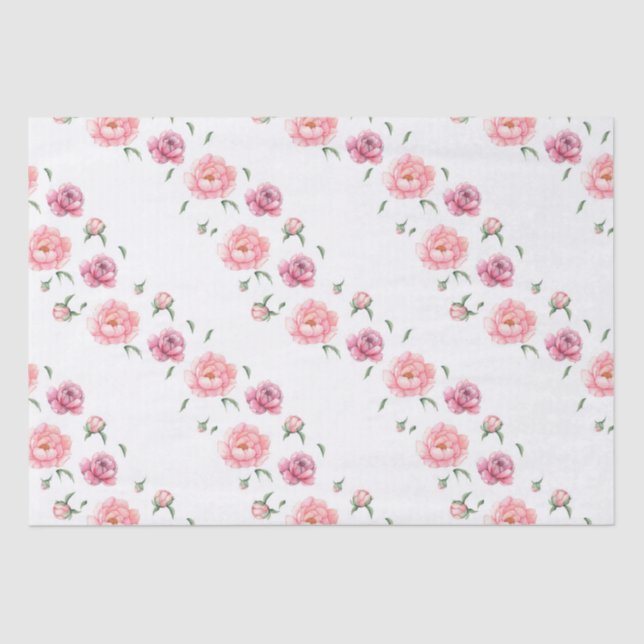 Papier Mousseline Pivoines aquarelles rose pour mariage  (Recto)