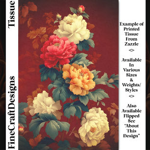 Papier Mousseline Pivoines de Style Vintage Coloré Decoupage DM6RF