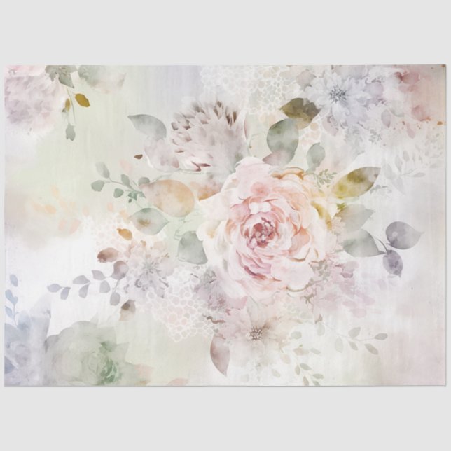 Papier Mousseline Pivoines Florales au Pastel Délicat (Recto)